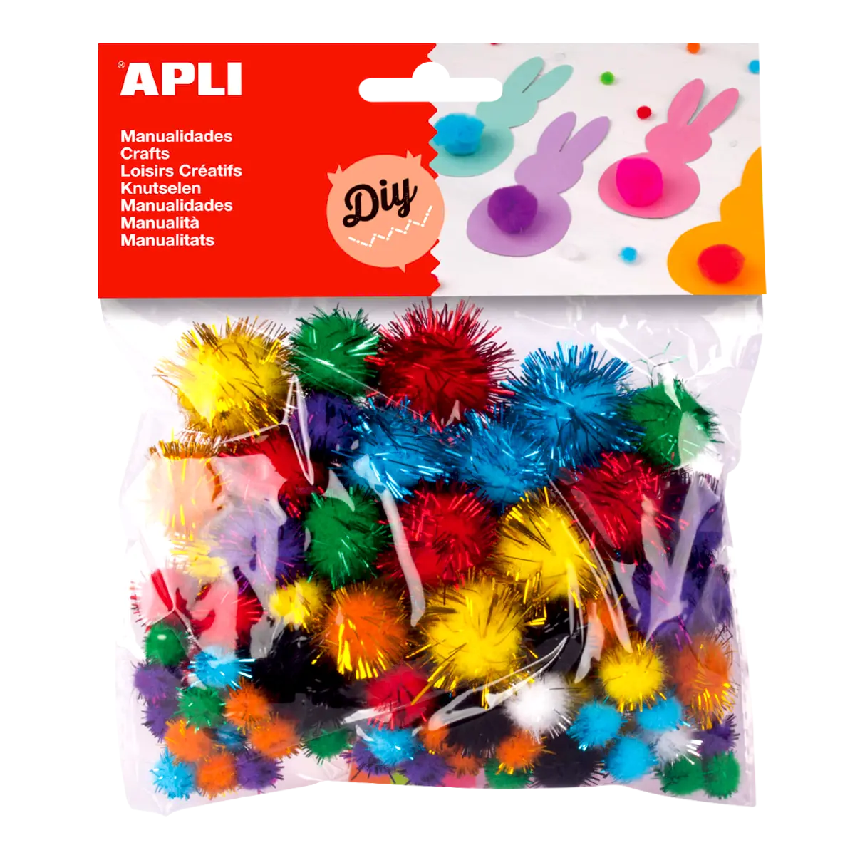 APLI Dekorativní Pom-pom kuličky se třpytkami 78 ks, barevný mix