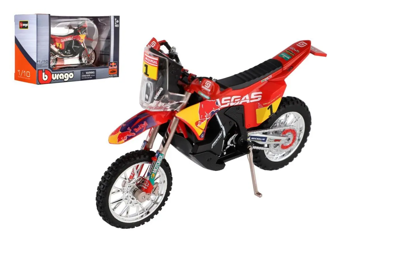 Bburago Cycle Red Bull KTM Rally GasGas RX450F Dakar 2023 1:18