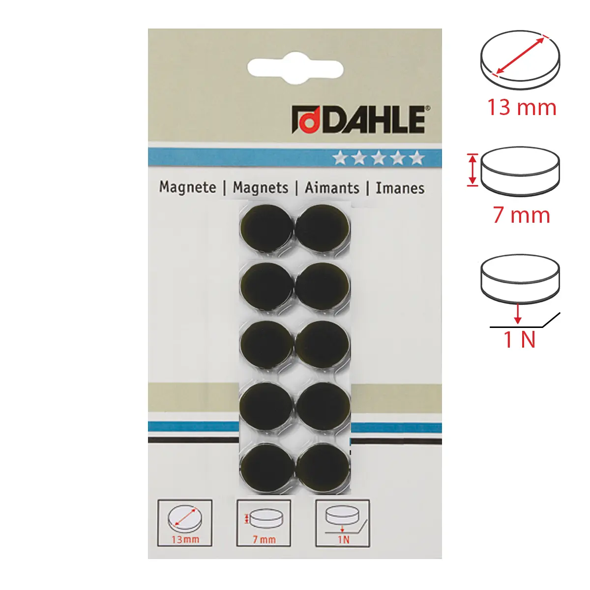 DAHLE Magnet plánovací, Ø 13 mm, 10 ks - černý