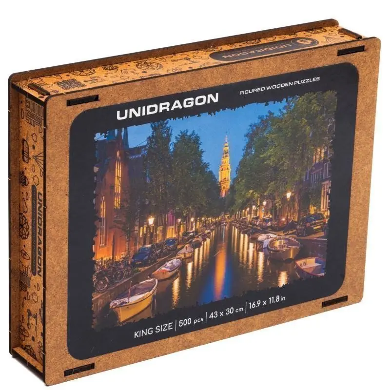 Večerný Amsterdam L - puzzle z kategorie Mestá a stavby
