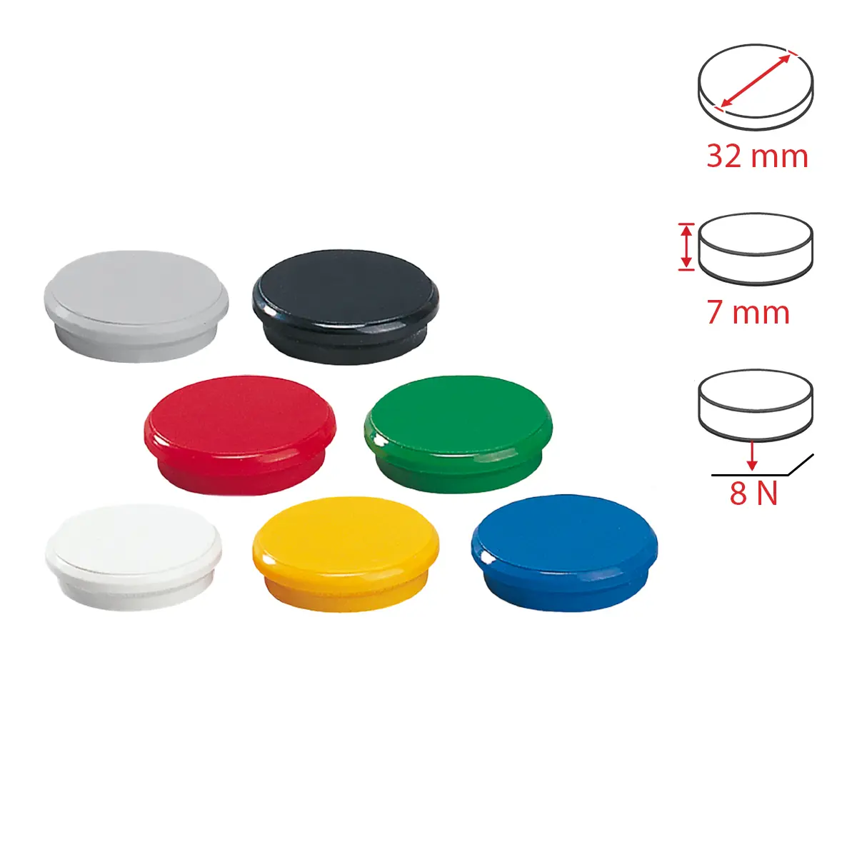 Dahle magnet plánovací, Ø 32 mm, 8 N, 10 ks, mix barev