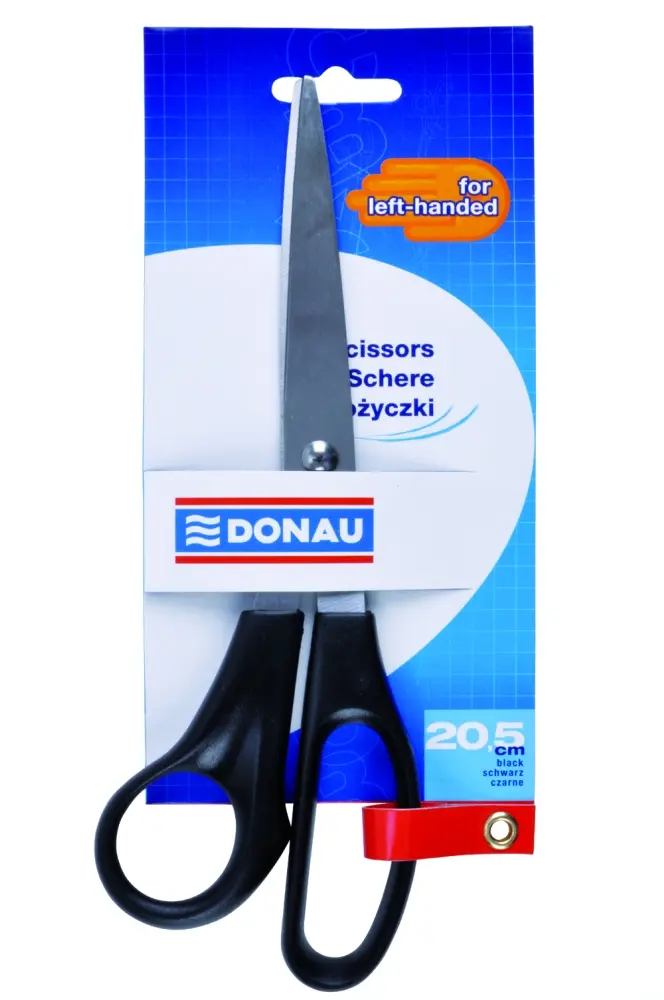 DONAU kancelářské nůžky pro leváky 20,5 cm, asymetrické, ocel, odol.plast, černé