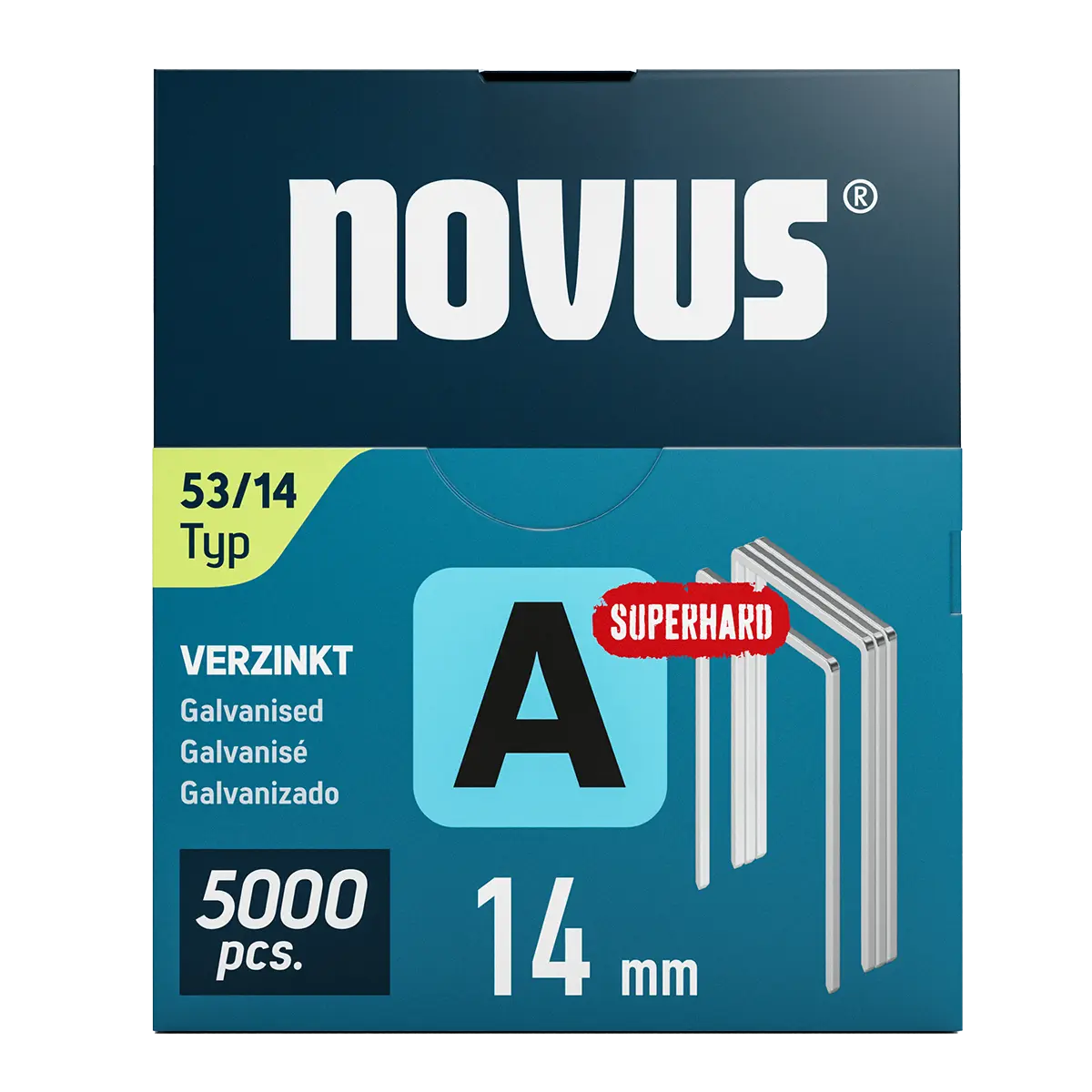 Novus tenké, drátové sponky typ A, 53 F/14 mm, Super Hard, 5000 ks