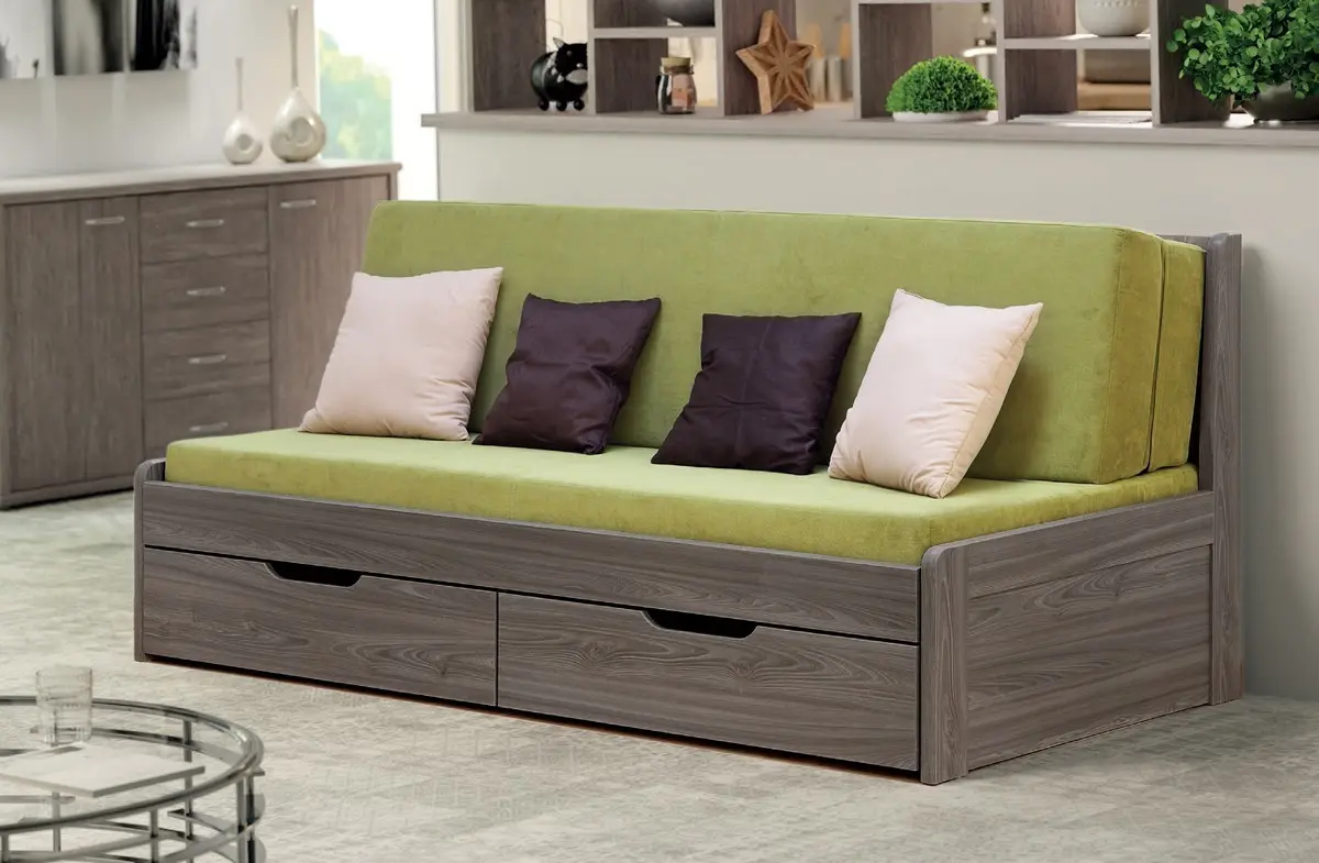BMB TANDEM KLASIK 90/180 x 200 cm rozkládací postel z lamina rovné rohy vysoké levé čelo - imitace dřeva dub Bardolino - SKLADEM