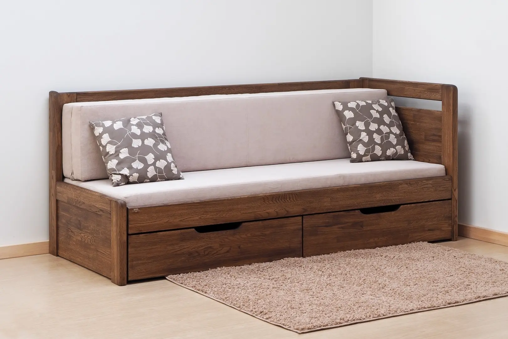 BMB TANDEM KLASIK s roštem a úložným prostorem 80 x 200 cm - rozkládací postel z masivního dubu