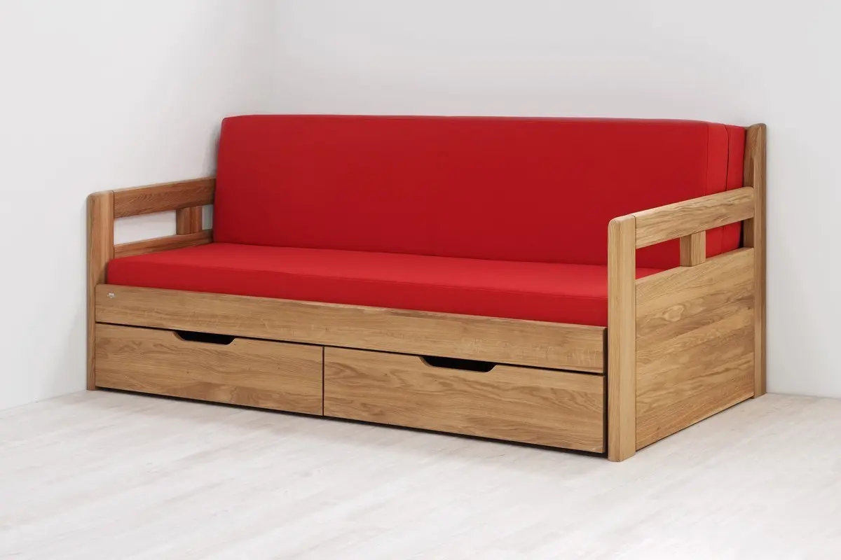 BMB TANDEM HARMONY DUB s roštem a úložným prostorem 80 x 220 cm - rozkládací postel z masivního dubu