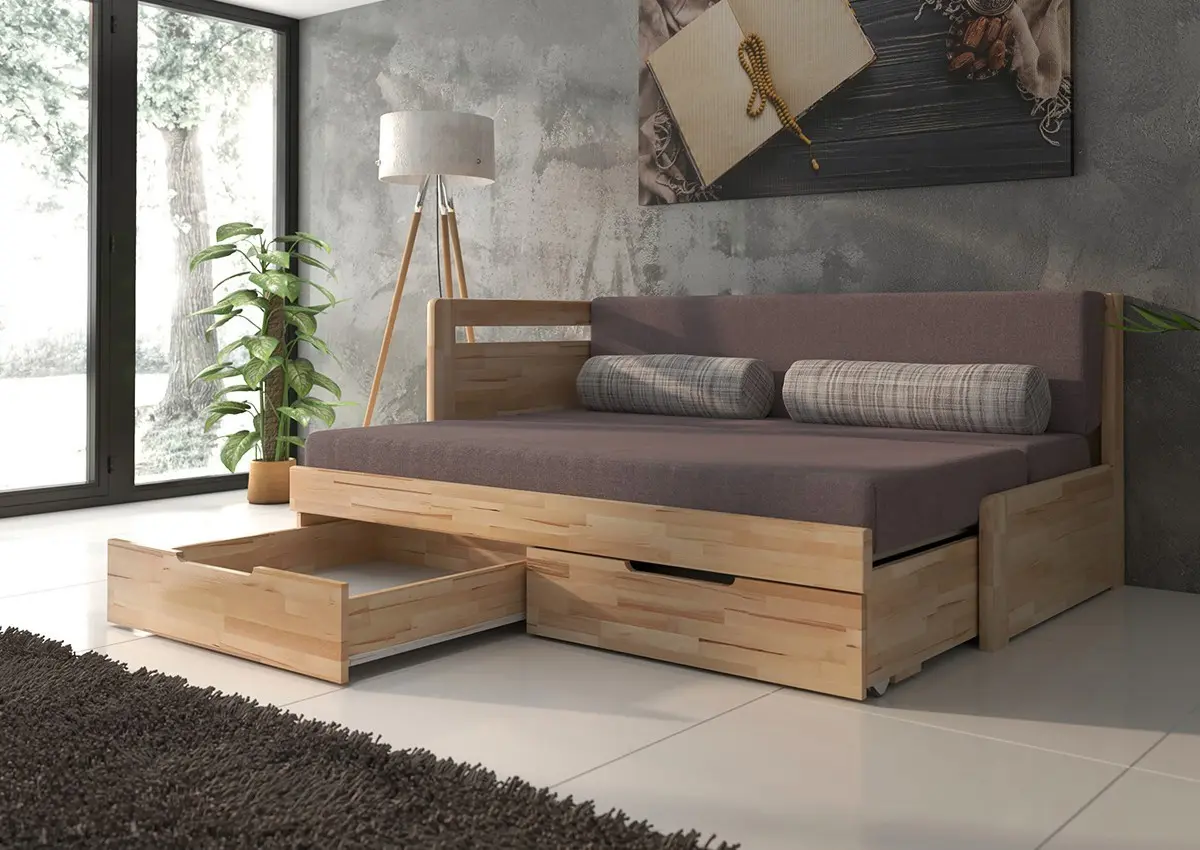 BMB TANDEM KLASIK BUK s roštem a úložným prostorem 90 x 220 cm - rozkládací postel z masivního buku