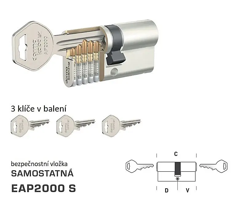 Bezpečnostní cylindrická vložka MP DK - EAP2000 S (Nikl perla)