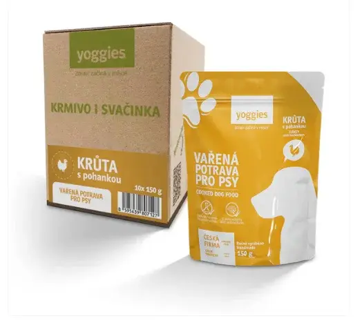 Yoggies Vařená potrava pro psy – krůtí maso s pohankou 150g