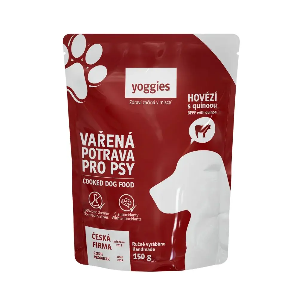 Yoggies Vařená potrava pro psy – hovězí maso s quinoou 150g