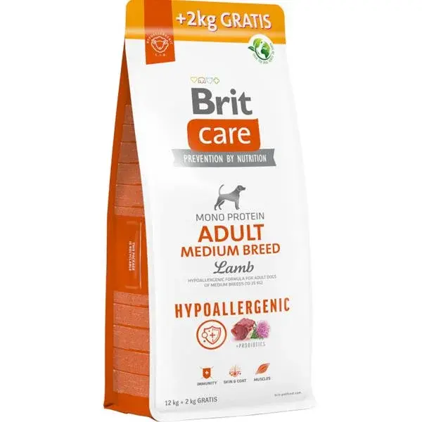 Brit Care Dog Hypoallergenic Adult Medium Breed Lamb 12 + 2 kg