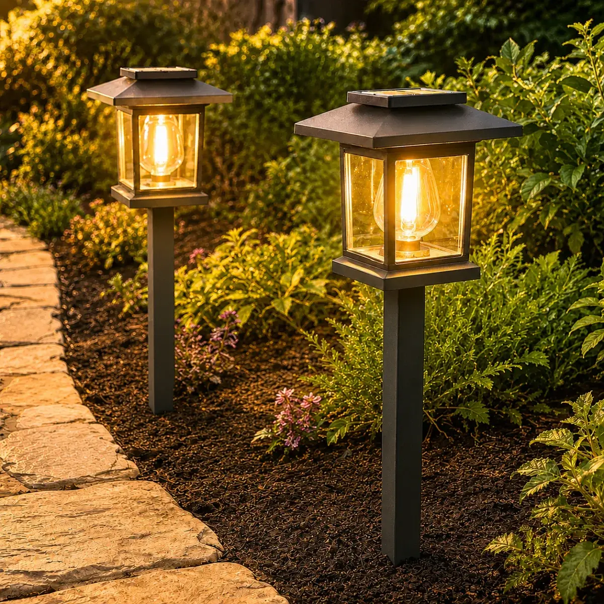 Solární LED sloupková lampa - Sunlight A6109 - 38 cm - sada 2 ks