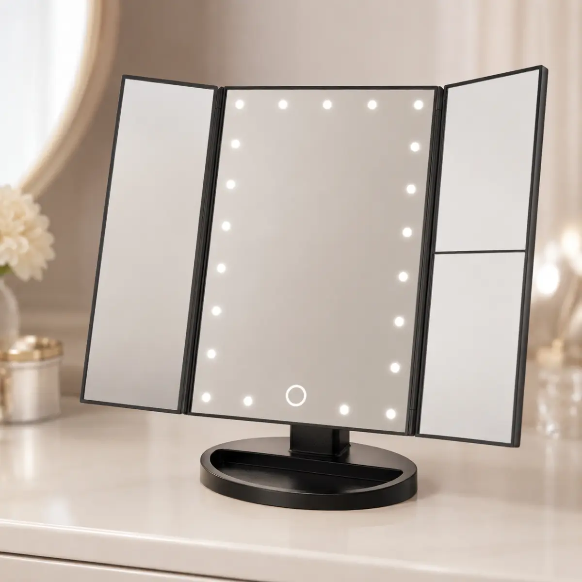 Zrcátko třípanelové s LED Dot osvětlením - černé