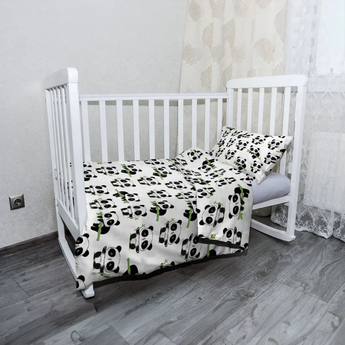 Mikroplyšové dětské povlečení do postýlky Pandy s větvičkou - 130x90 / 40x60