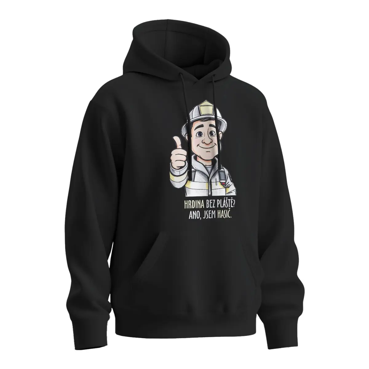 Mikina s potiskem pro hasiče Hrdina bez pláště? Ano, jsem hasič - černá 3XL