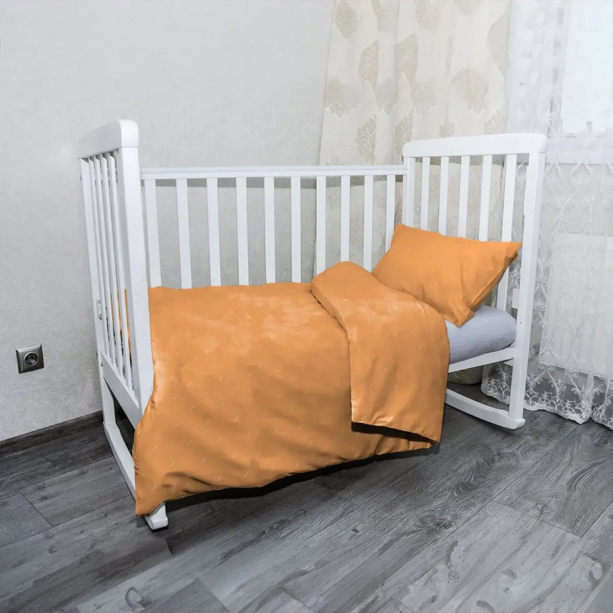 Mikroplyšové dětské povlečení do postýlky Bílé čárky na oranžové - 100x135 / 40x60