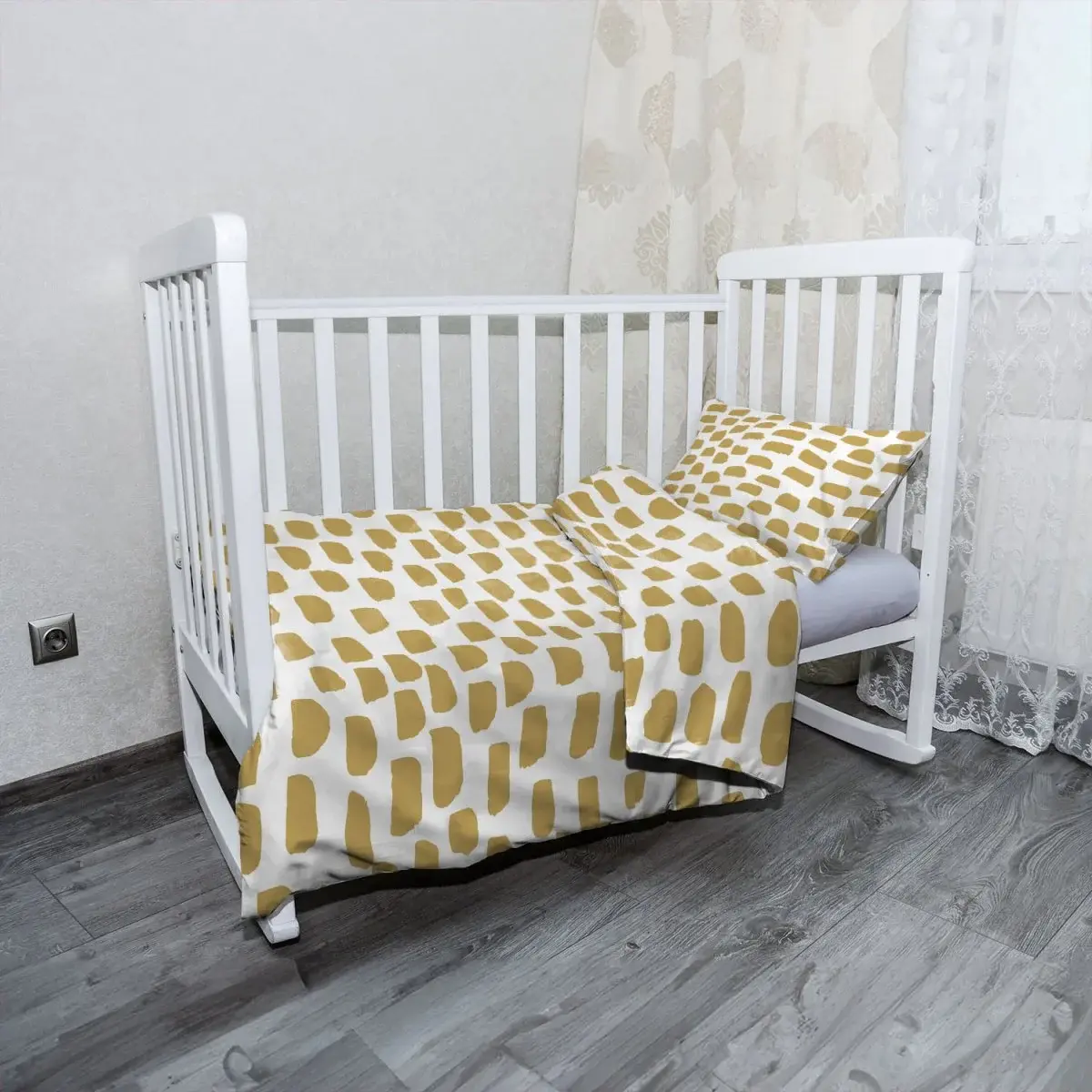 Mikroplyšové dětské povlečení do postýlky Zlaté tahy štětcem - 130x90 / 40x60