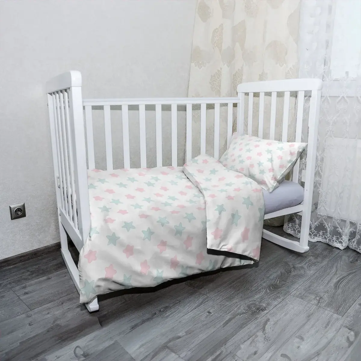 Mikroplyšové dětské povlečení do postýlky Růžové a modré hvězdy - 120x90 / 40x60
