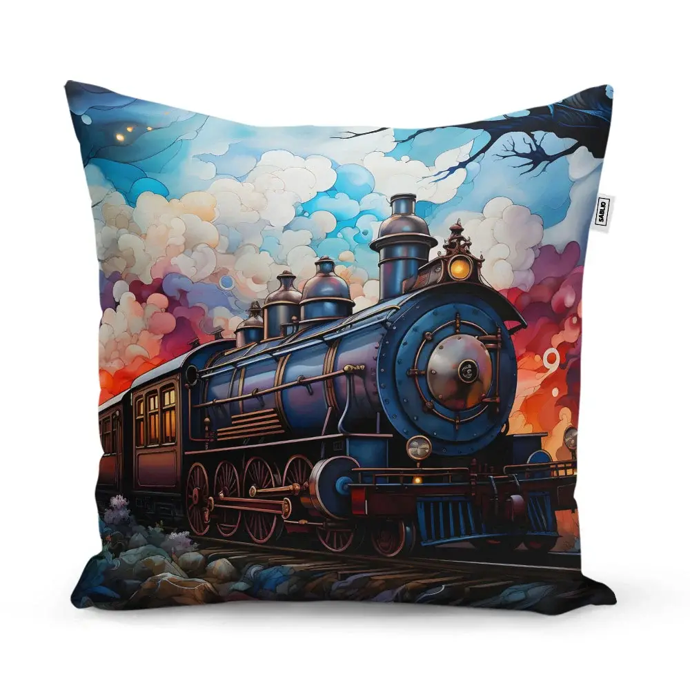 Polštář Parní lokomotiva v kouzelné krajině - 60x60 cm