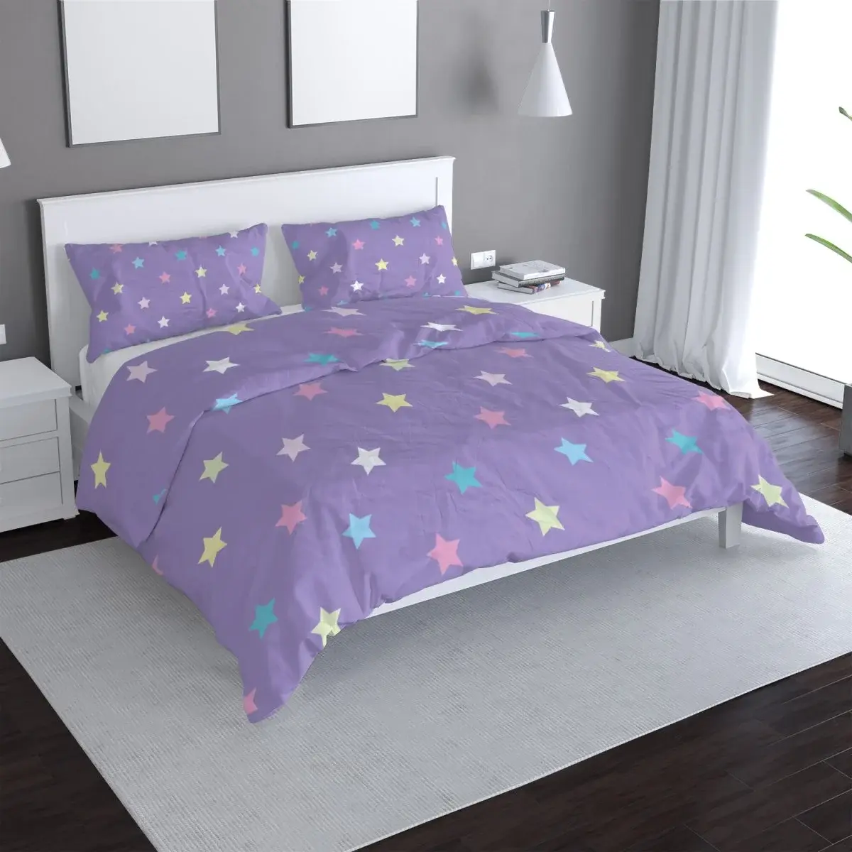 Povlečení Hvězdy na fialové - 140x220 / 90x70