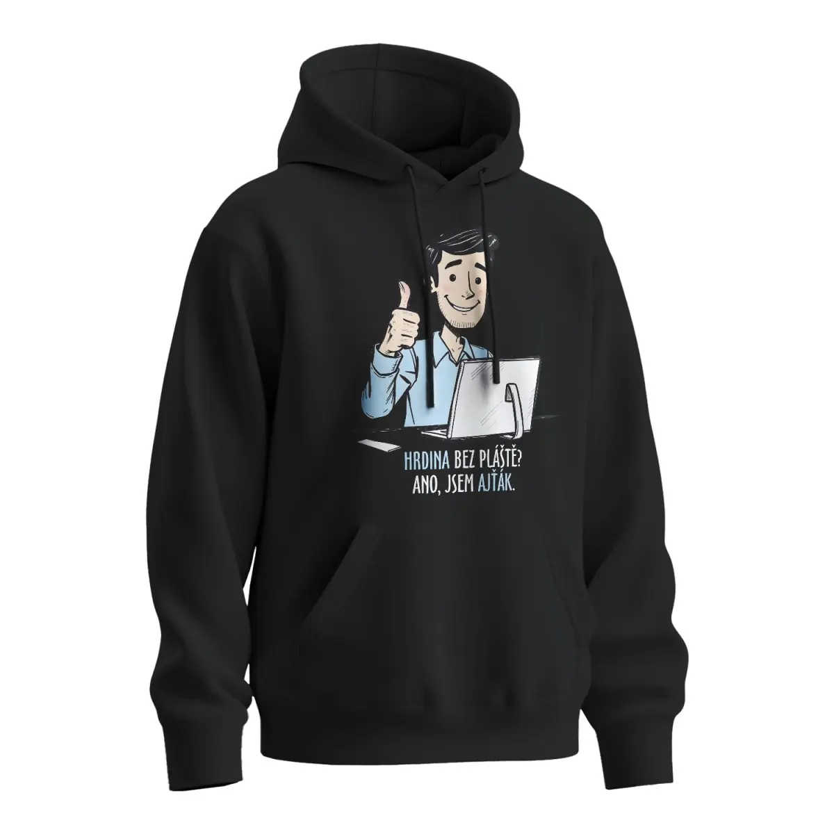 Mikina s potiskem pro ajťáka Hrdina bez pláště? Ano, jsem ajťák - černá 4XL