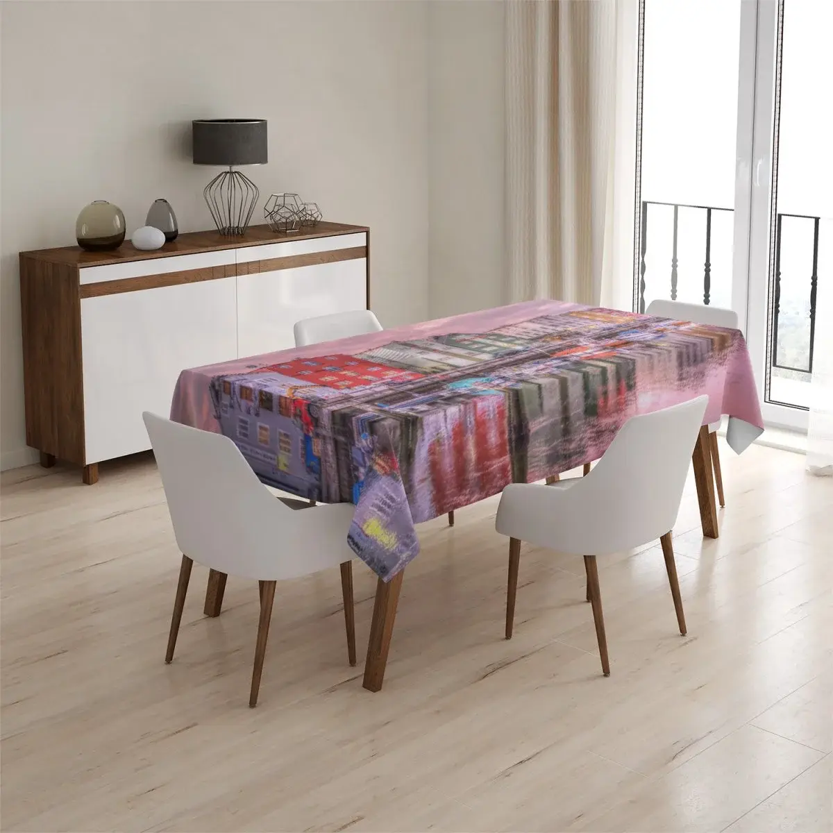 Ubrus Barevné domky na pobřeží - 90x90 cm