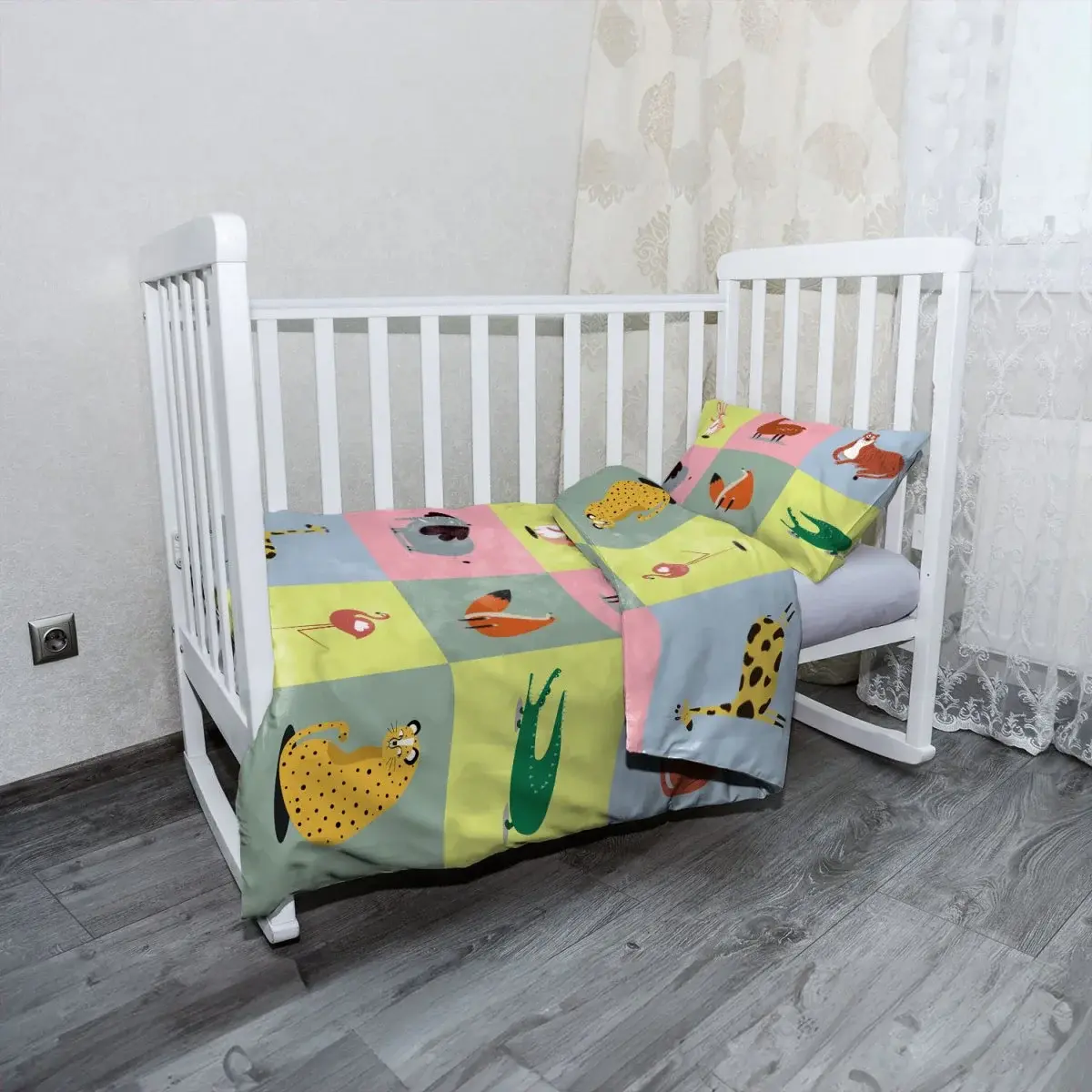 Mikroplyšové dětské povlečení do postýlky Zvířátka ze Zoo - 120x90 / 40x60