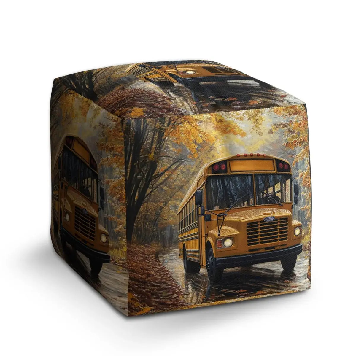 Taburet Cube Žlutý školní autobus - 40x40x40 cm