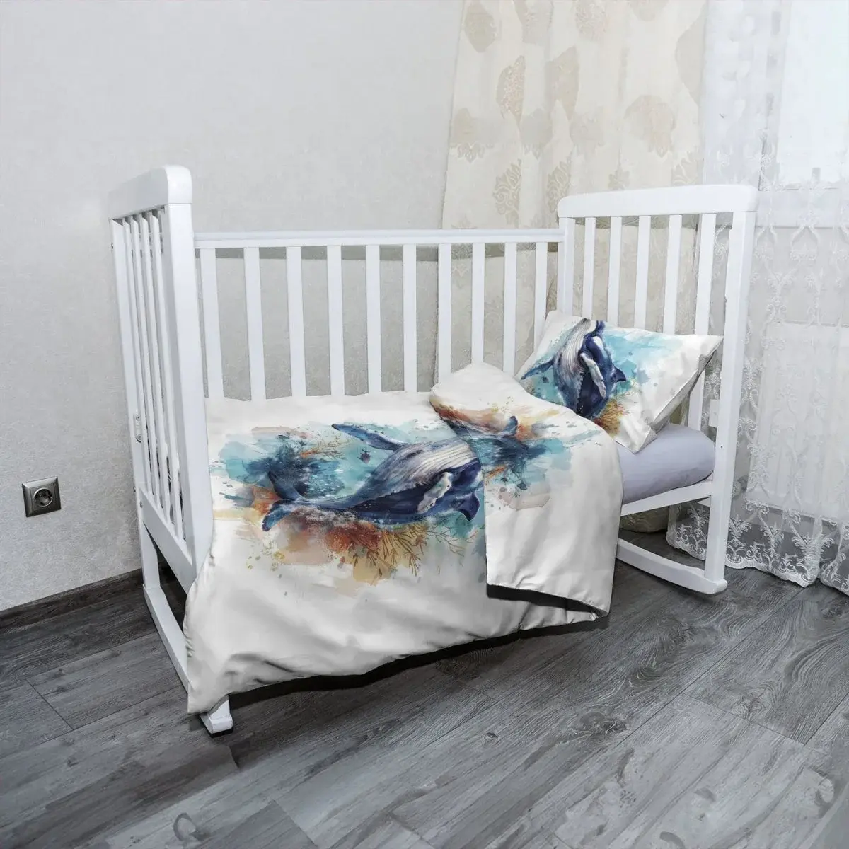 Dětské povlečení do postýlky Akvarelová velryba - 130x90 / 40x60