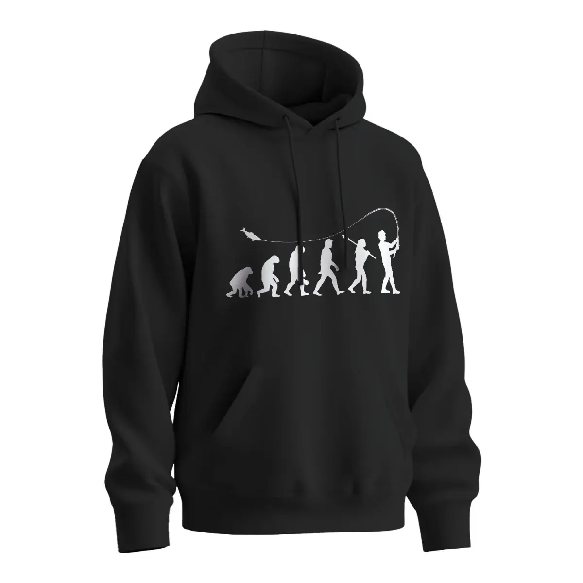 Mikina pro rybáře s potiskem:Evoluce rybáře - černá S