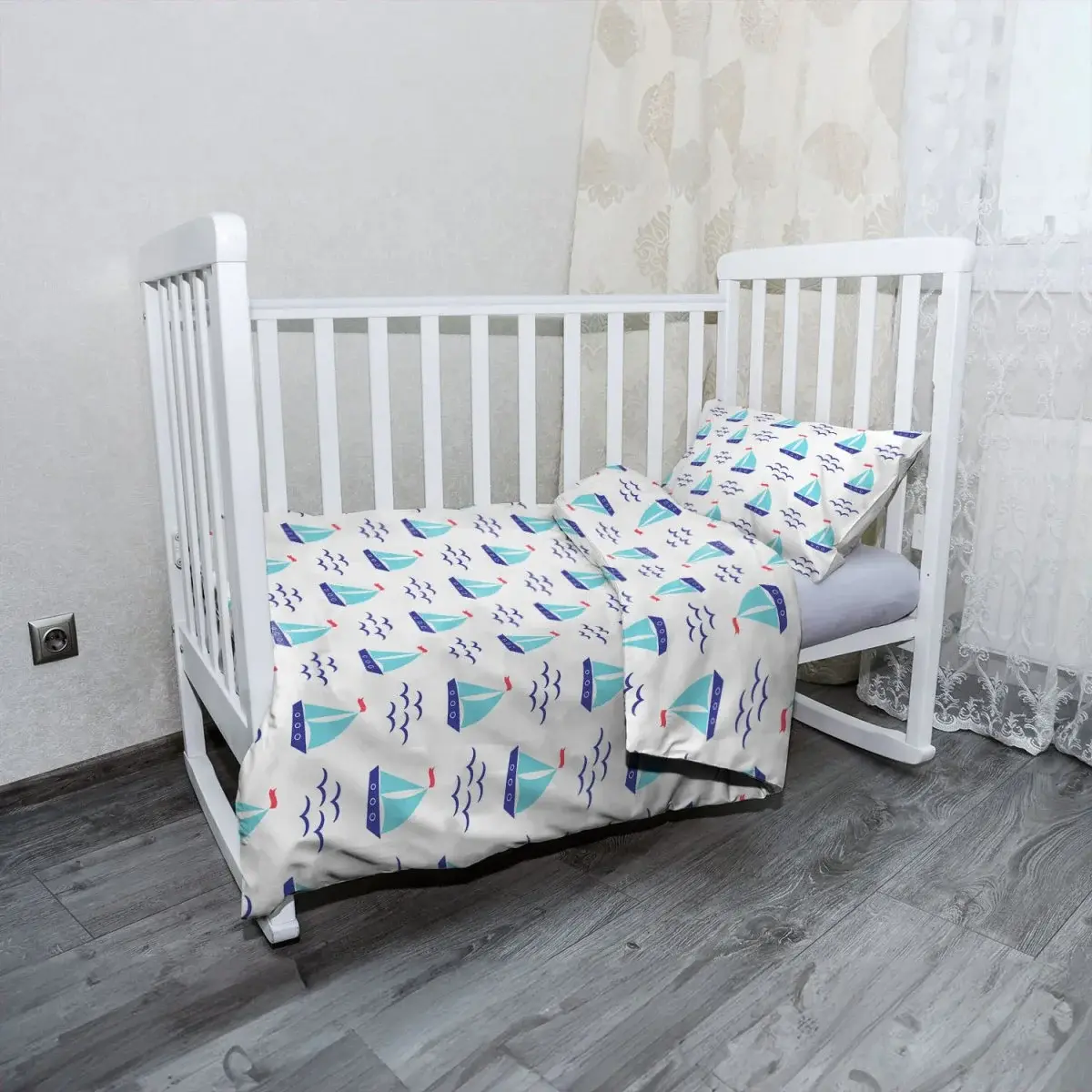 Mikroplyšové dětské povlečení do postýlky Modré lodičky - 120x90 / 40x60