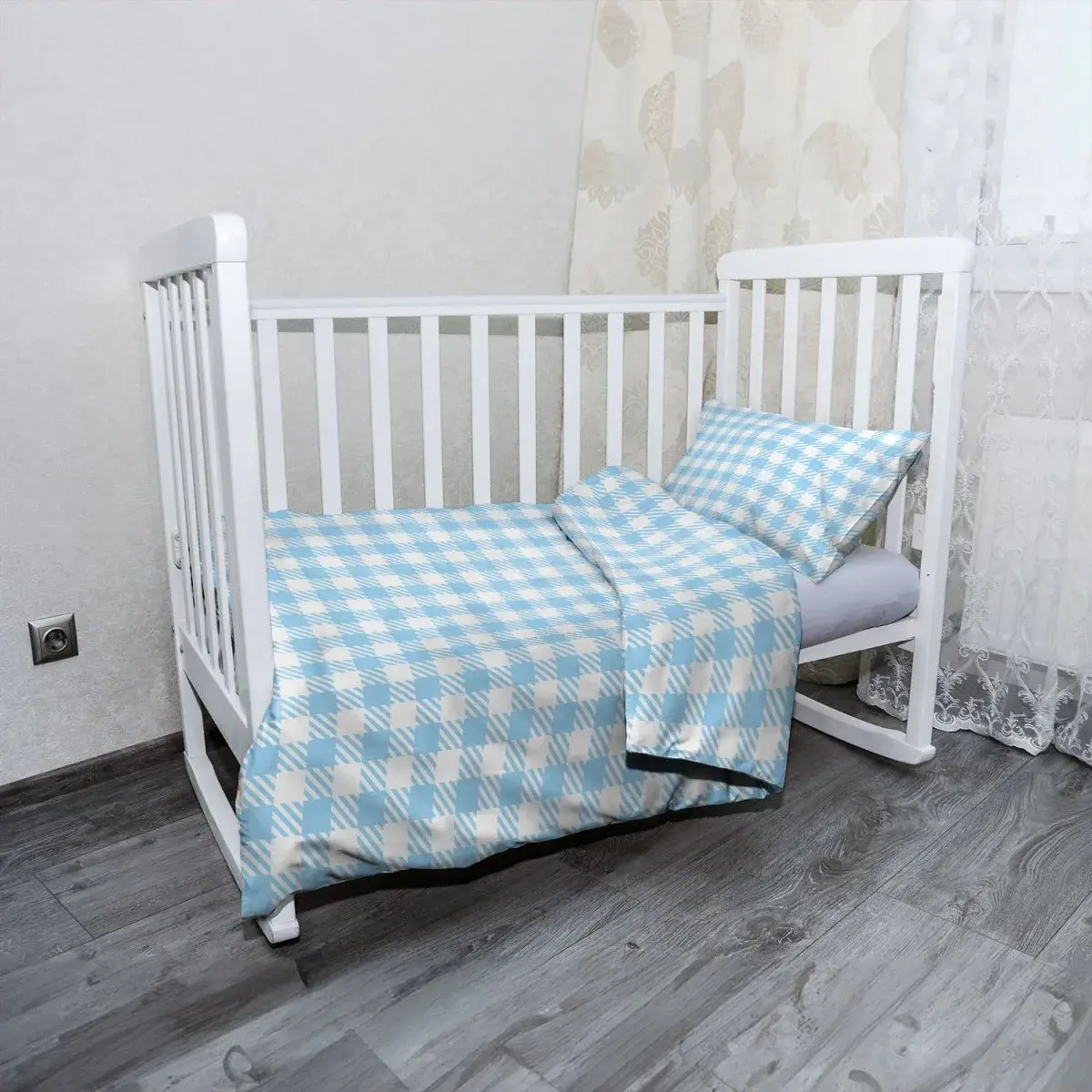 Mikroplyšové dětské povlečení do postýlky Čtvercový vzor - 120x90 / 40x60
