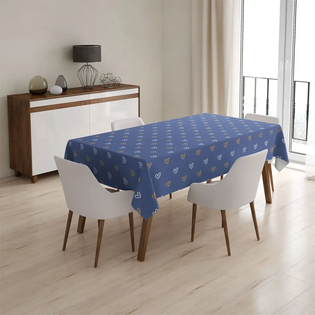 Ubrus Srdíčka na modré - 130x170 cm