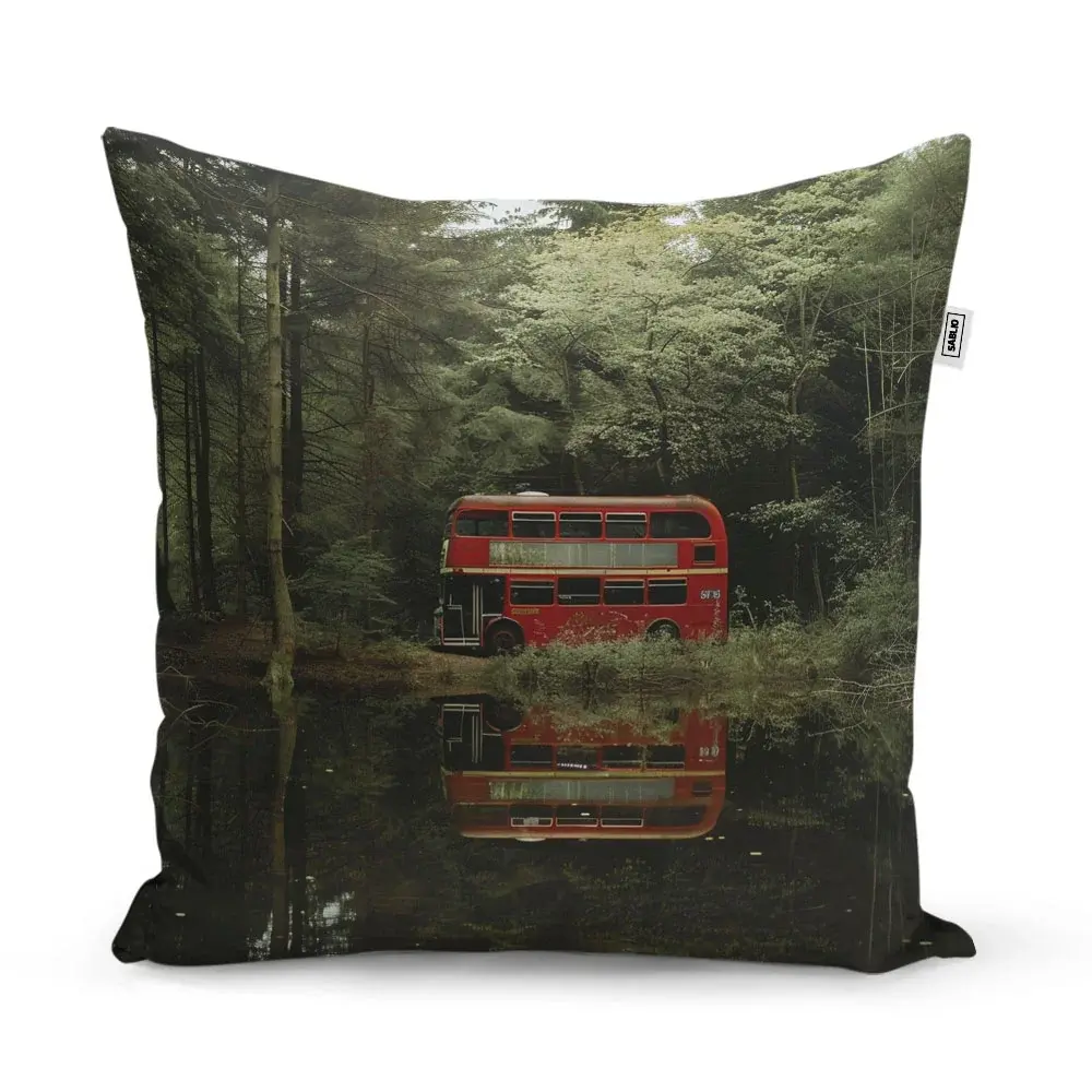 Polštář Červený patrový autobus - 50x50 cm