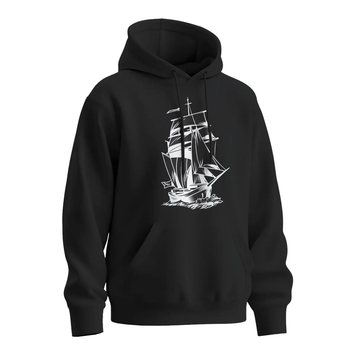 Mikina s potiskem Loď na moři - černá 2XL