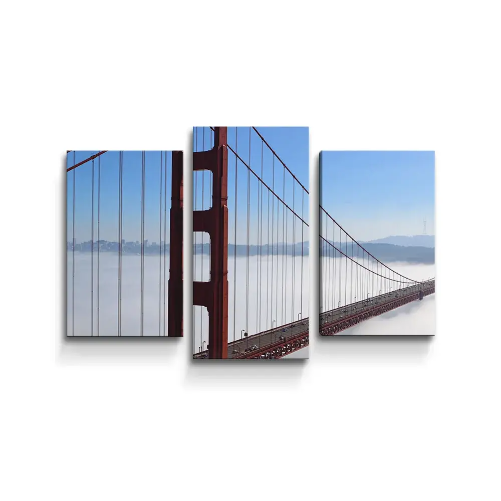 Obraz - 3-dílný Golden Gate v mlze - 75x50 cm