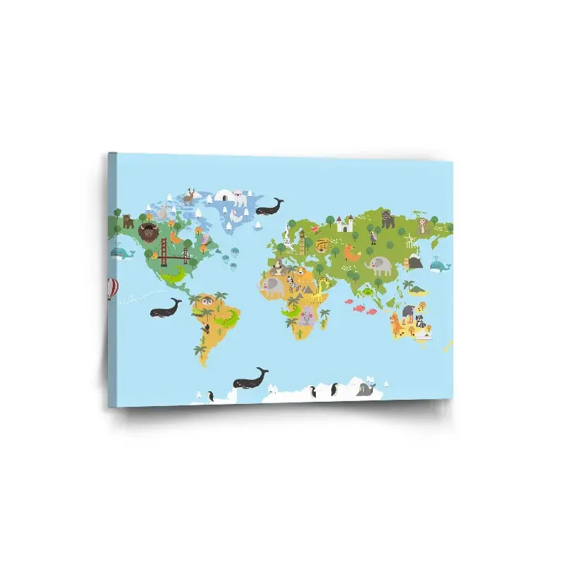 Obraz Zvířecí mapa světa - 90x60 cm