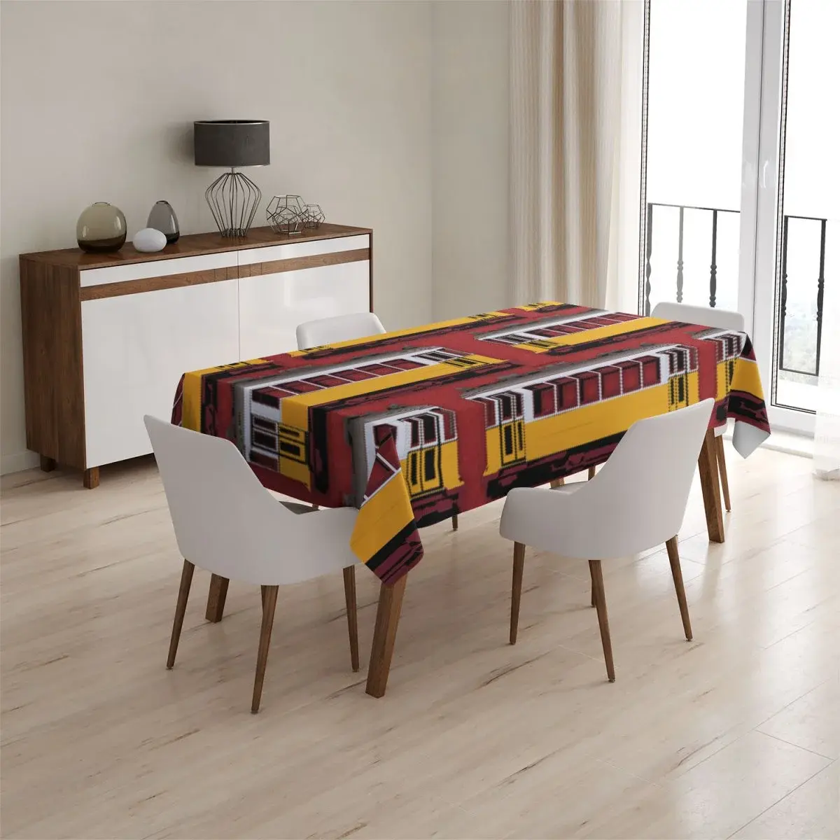 Ubrus Lisabonské historické tramvaje Červený Pattern - 130x130 cm