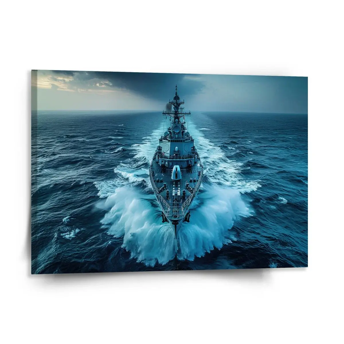 Obraz Válečná loď prorážející oceán - 150x110 cm