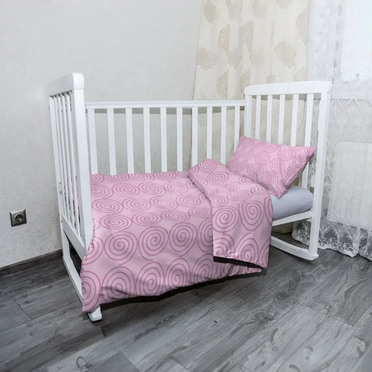 Mikroplyšové dětské povlečení do postýlky Růžové spirály - 130x90 / 40x60