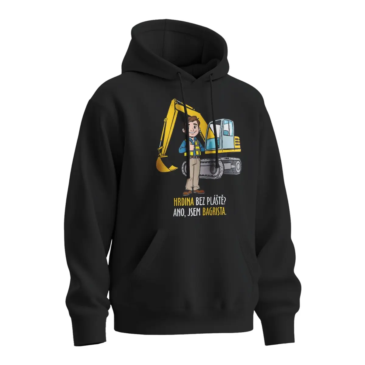 Mikina s potiskem pro bagristu Hrdina bez pláště? Ano, jsem bagrista - černá 2XL