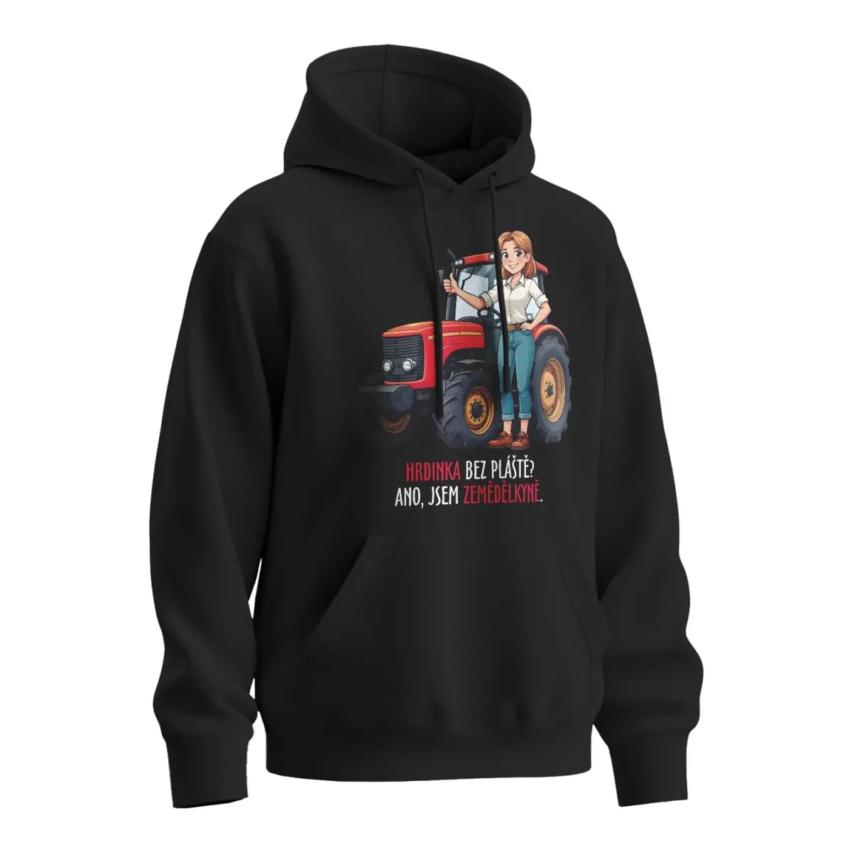 Mikina s potiskem Hrdinka bez pláště? Ano, jsem zemědělkyně - černá 2XL