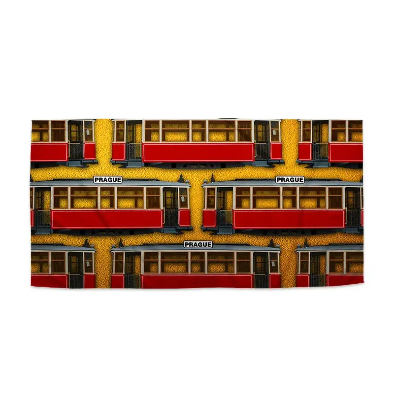 Ručník Pražské historické tramvaje Žlutý Pattern - 50x100 cm