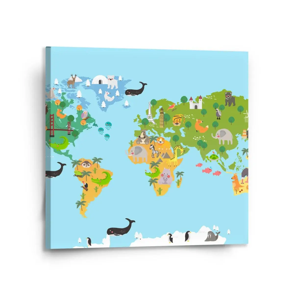 Obraz Zvířecí mapa světa - 110x110 cm