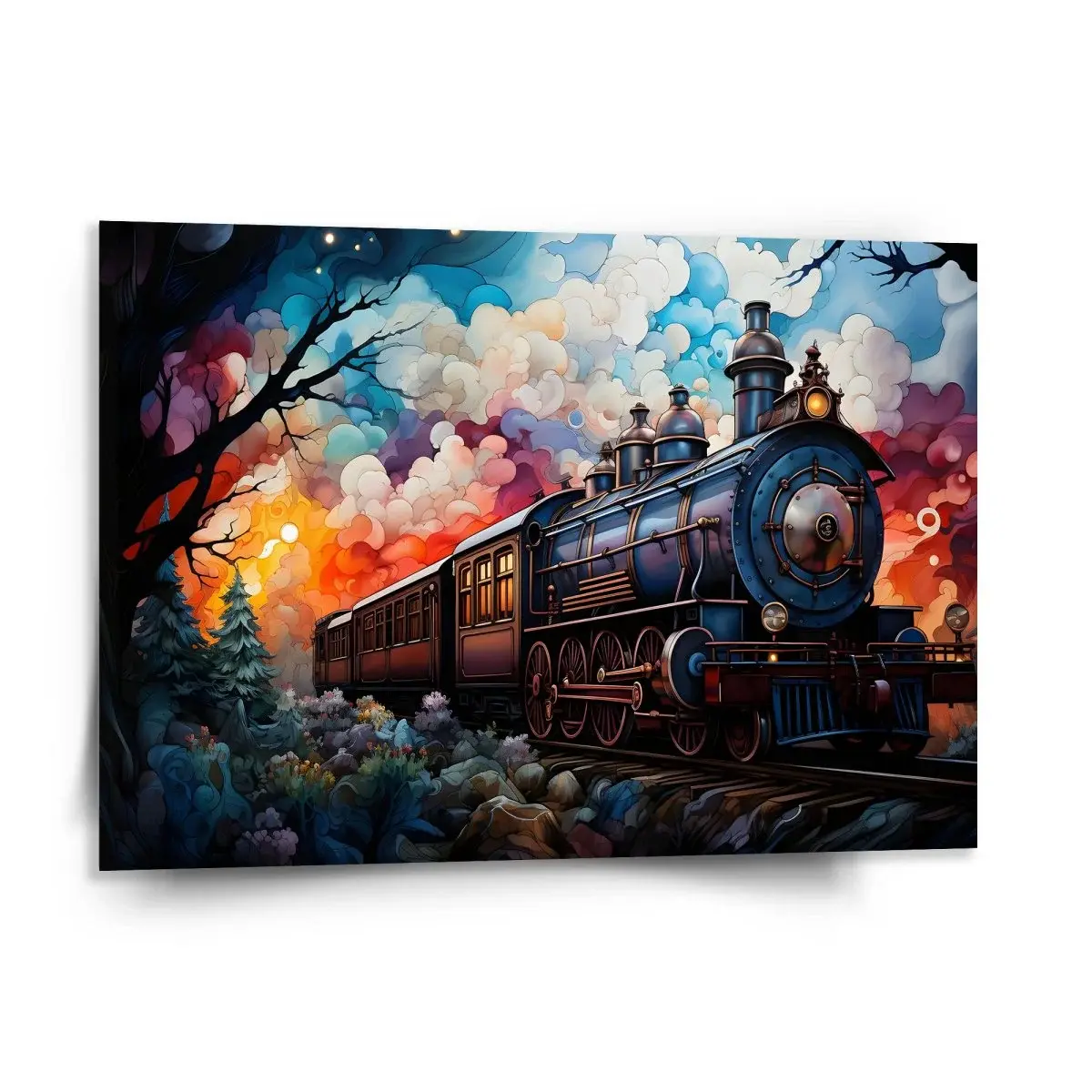 Obraz Parní lokomotiva v kouzelné krajině - 150x110 cm