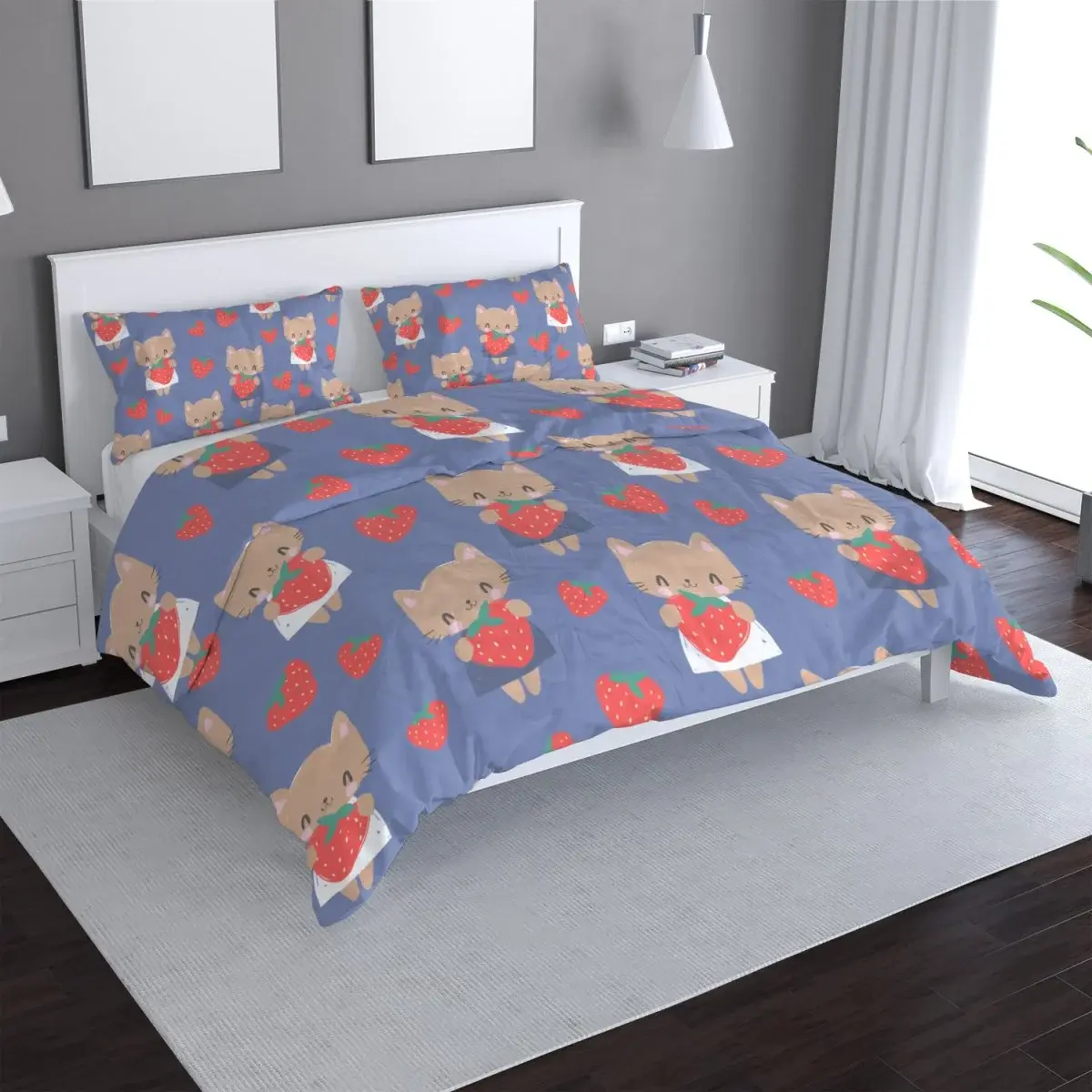 Povlečení Kočičky s jahodami - 140x220 / 90x70