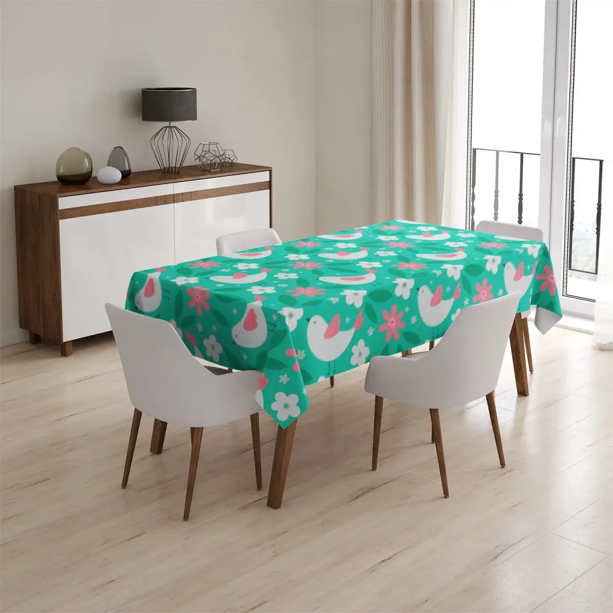 Ubrus Květiny a ptáčci - 90x90 cm