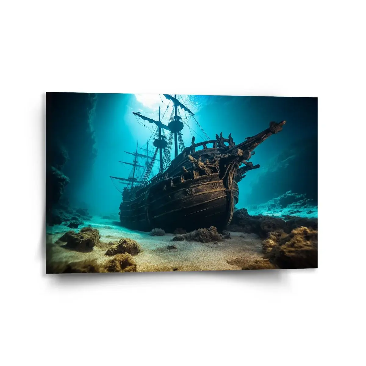 Obraz Vrak dřevěné lodi na dně moře - 120x80 cm