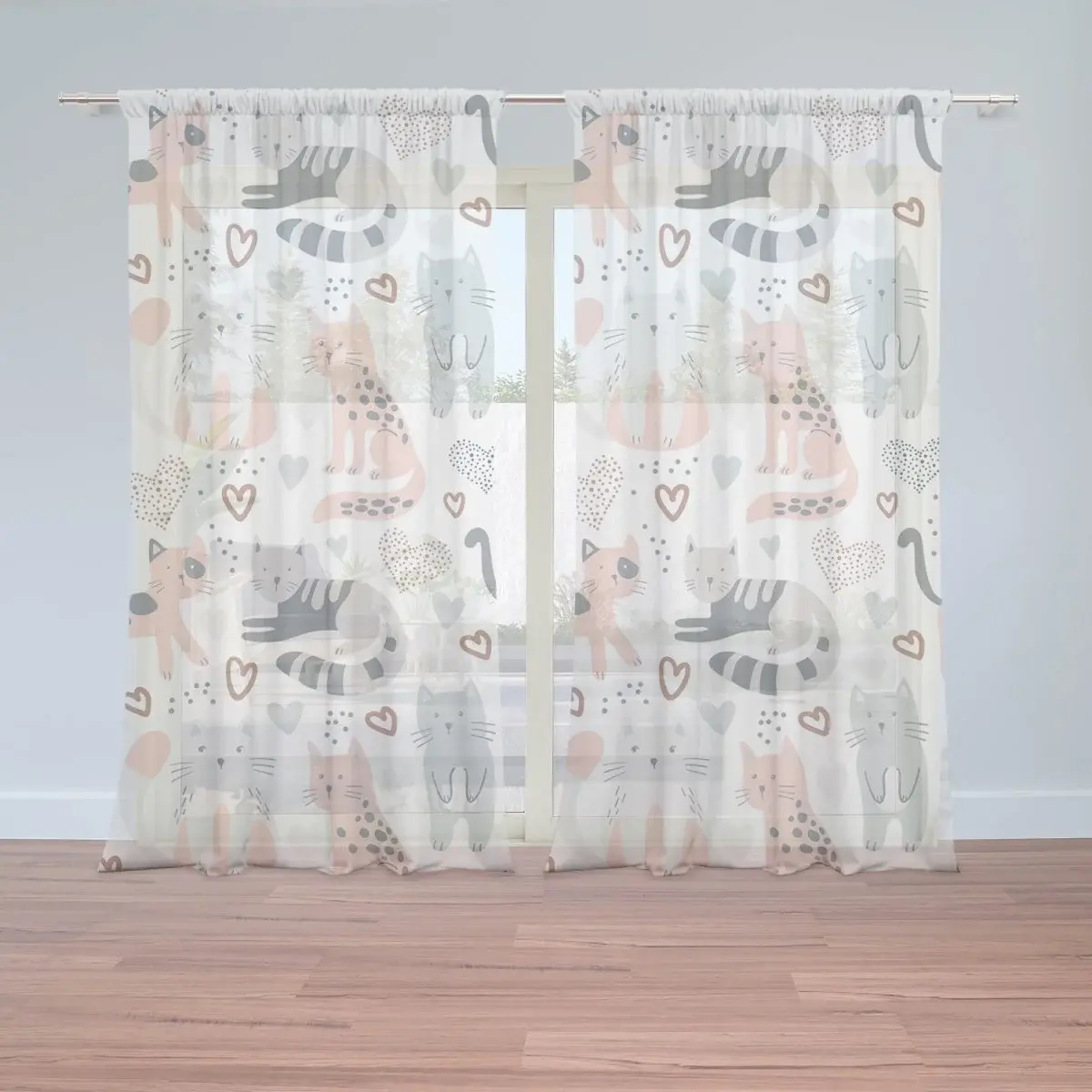 Záclony Malované kočičky s řasící stuhou na žabky – 23 mm: 2ks 150x250cm
