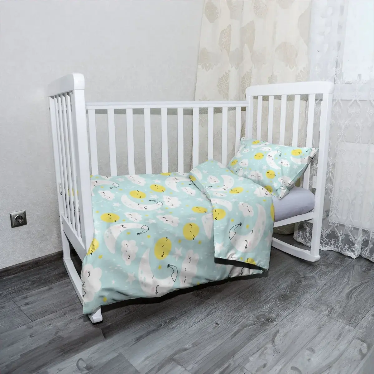 Mikroplyšové dětské povlečení do postýlky Měsíce, slunce a mráčky - 100x135 / 40x60
